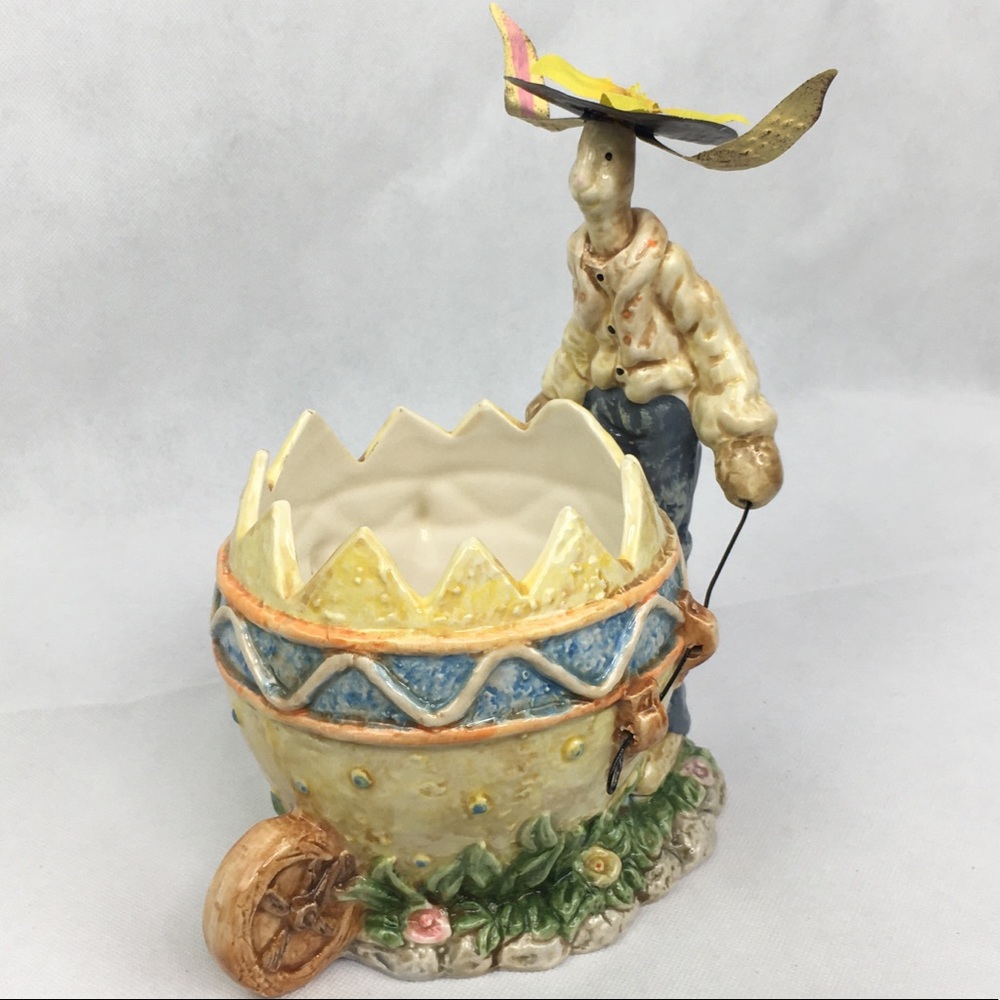 Gardener Bunny With Egg Wheelbarrow Candy Dish Bowl
